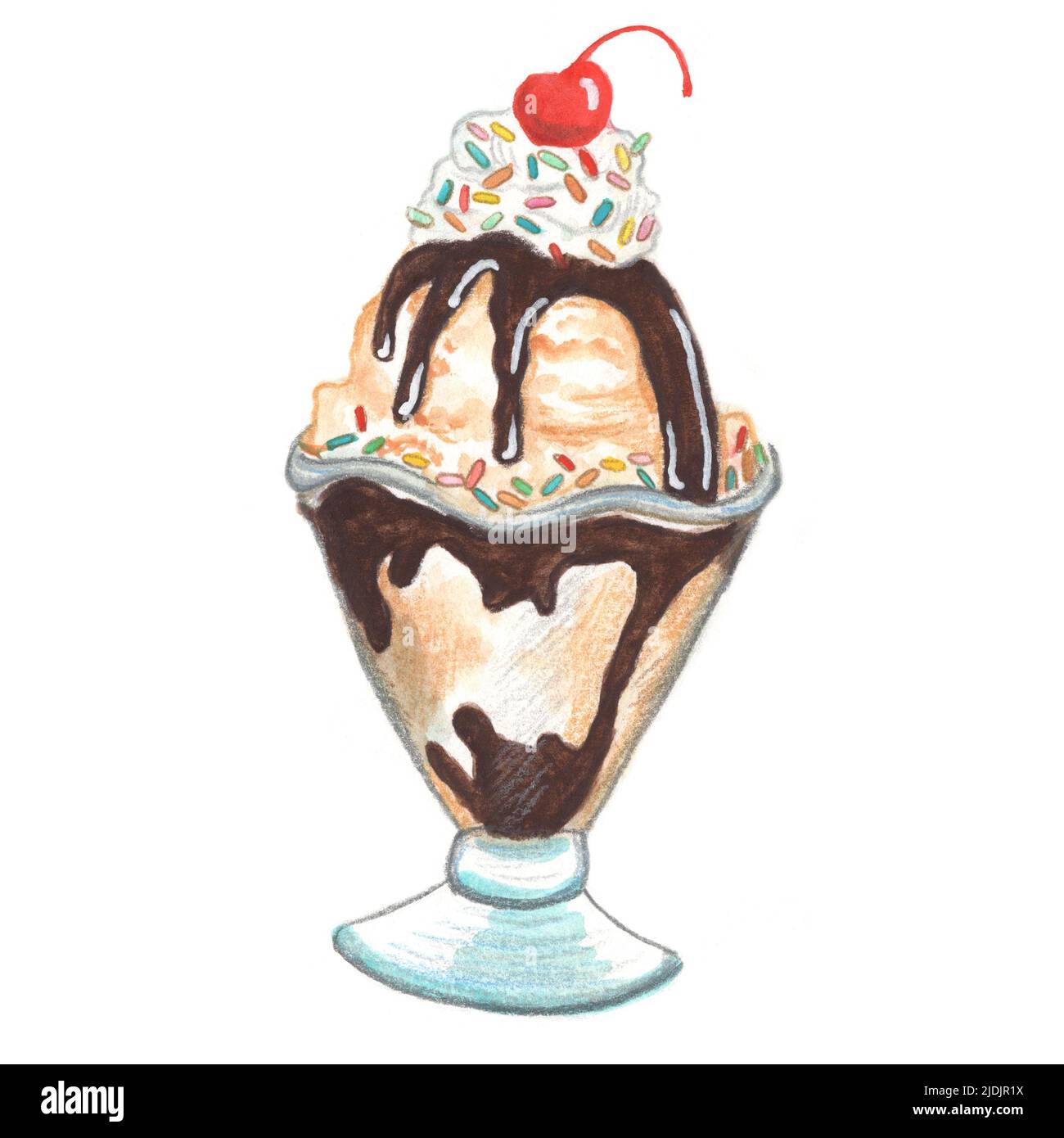 Ilustración de helado de sundae sobre fondo blanco. Ilustración de la