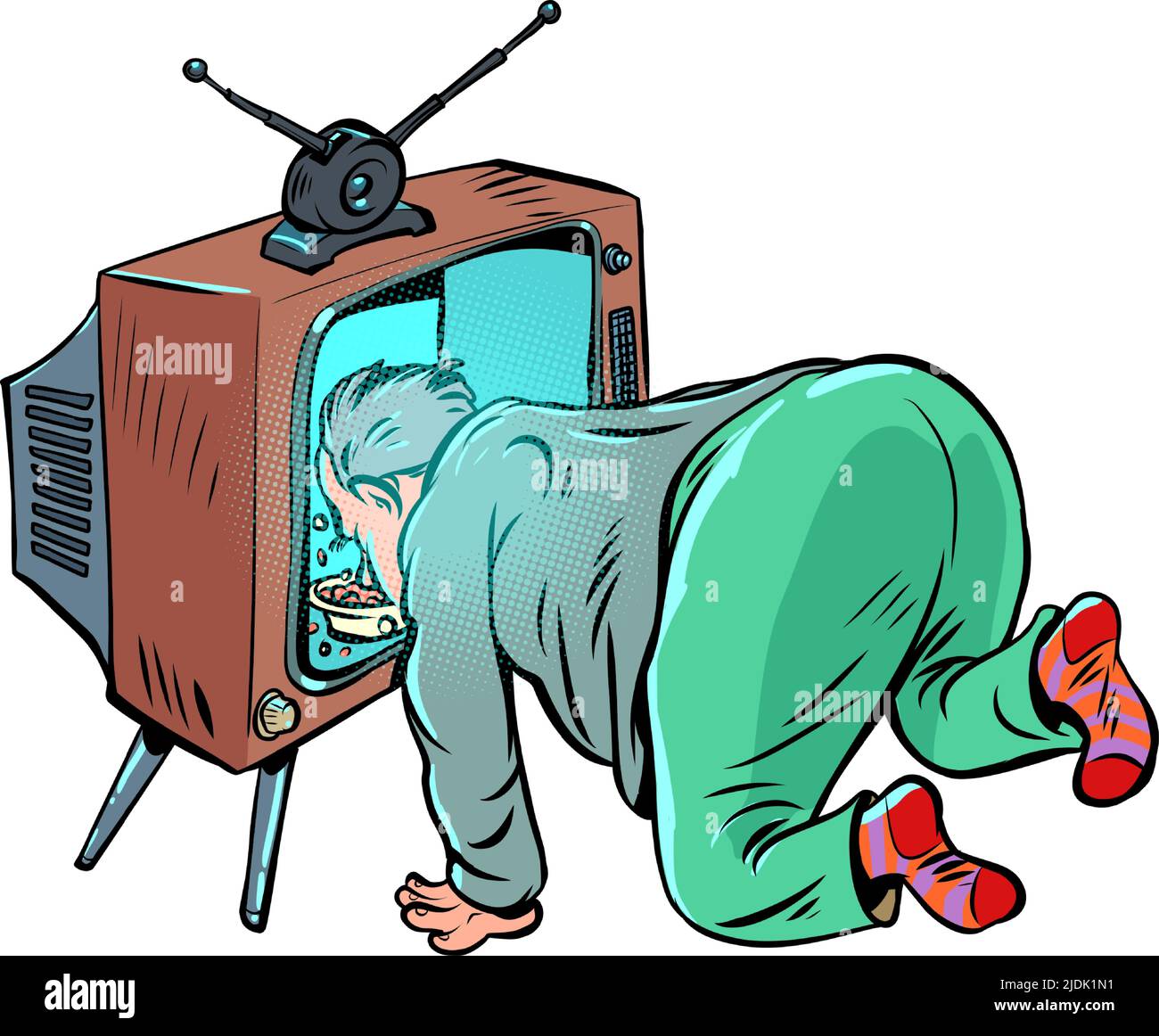 Visor de televisión Zombie. Propaganda alimentaria. Falsos medios de comunicación de televisión Ilustración del Vector