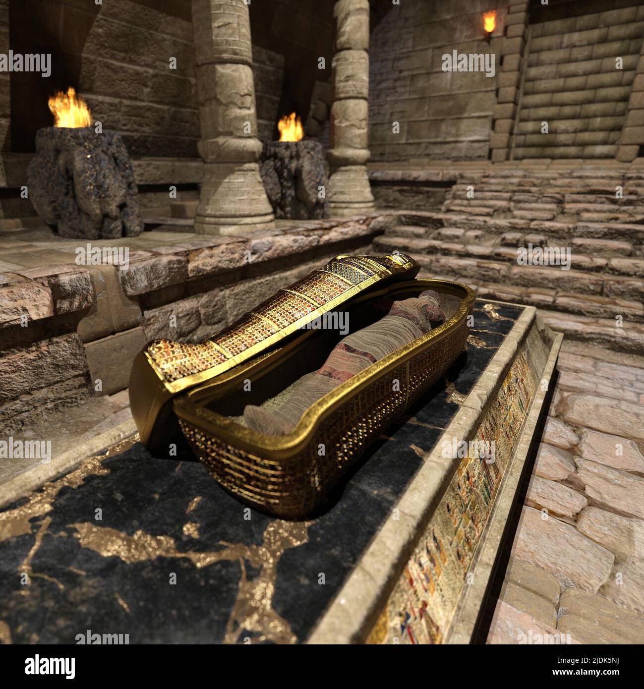 3DIlustración de un antiguo templo egipcio y sala de tumbas para uso