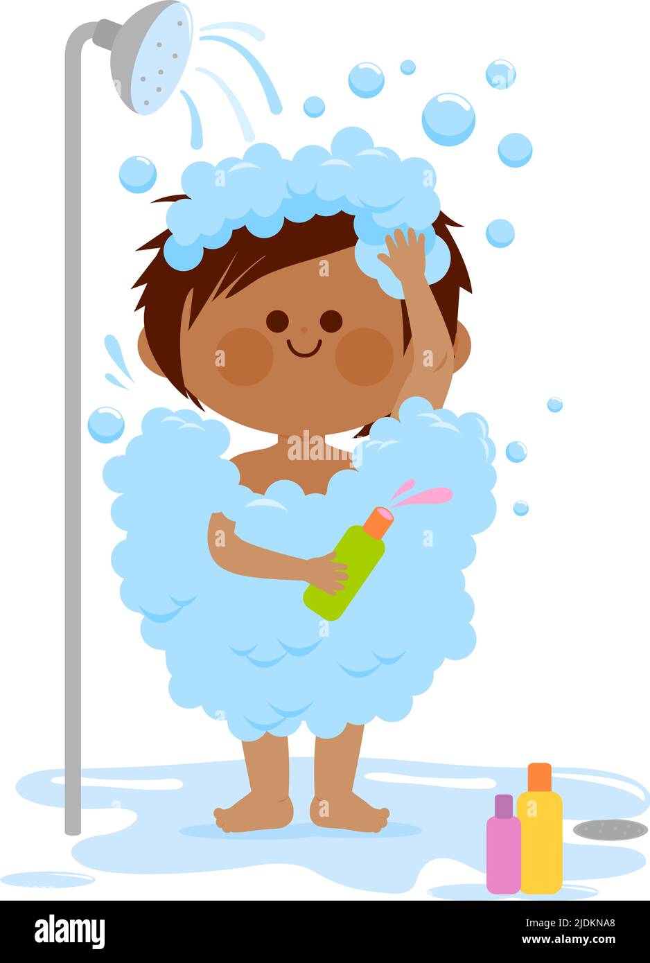 Niño pequeño tomando una ducha. Ilustración vectorial Imagen Vector de