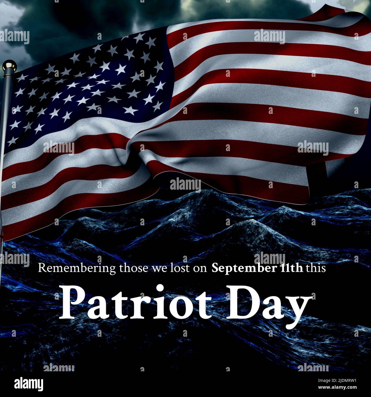 Bandera de américa, recordando aquellos que perdimos el 11th de septiembre de este patriota texto y olas Foto de stock