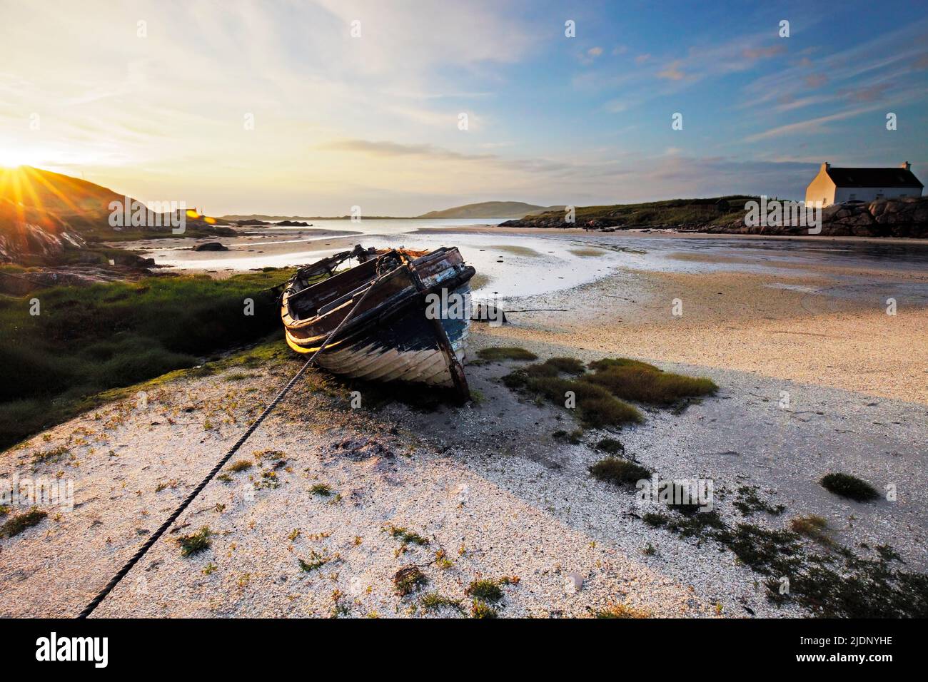 El Cockle Strand, la playa de Traigh Mhor, la isla de Barra, Hébridas Exteriores, Escocia Foto de stock