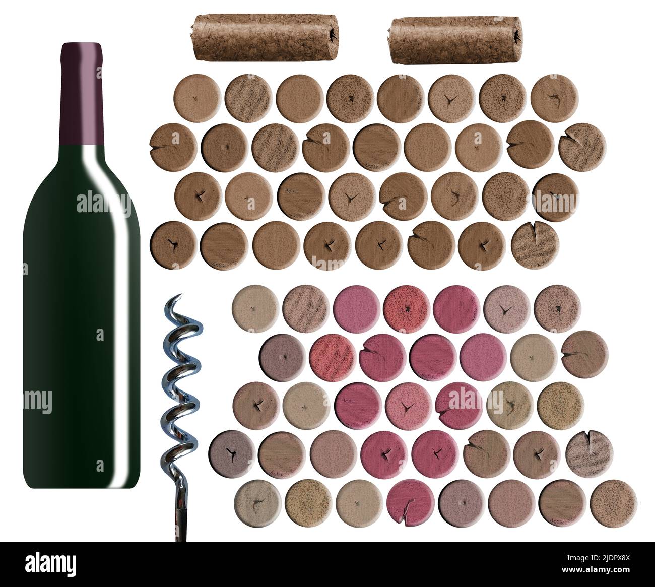 Los corchos de vino y artículos relacionados se consideran ilustraciones en 3-d para ser utilizadas como recursos gráficos. Foto de stock