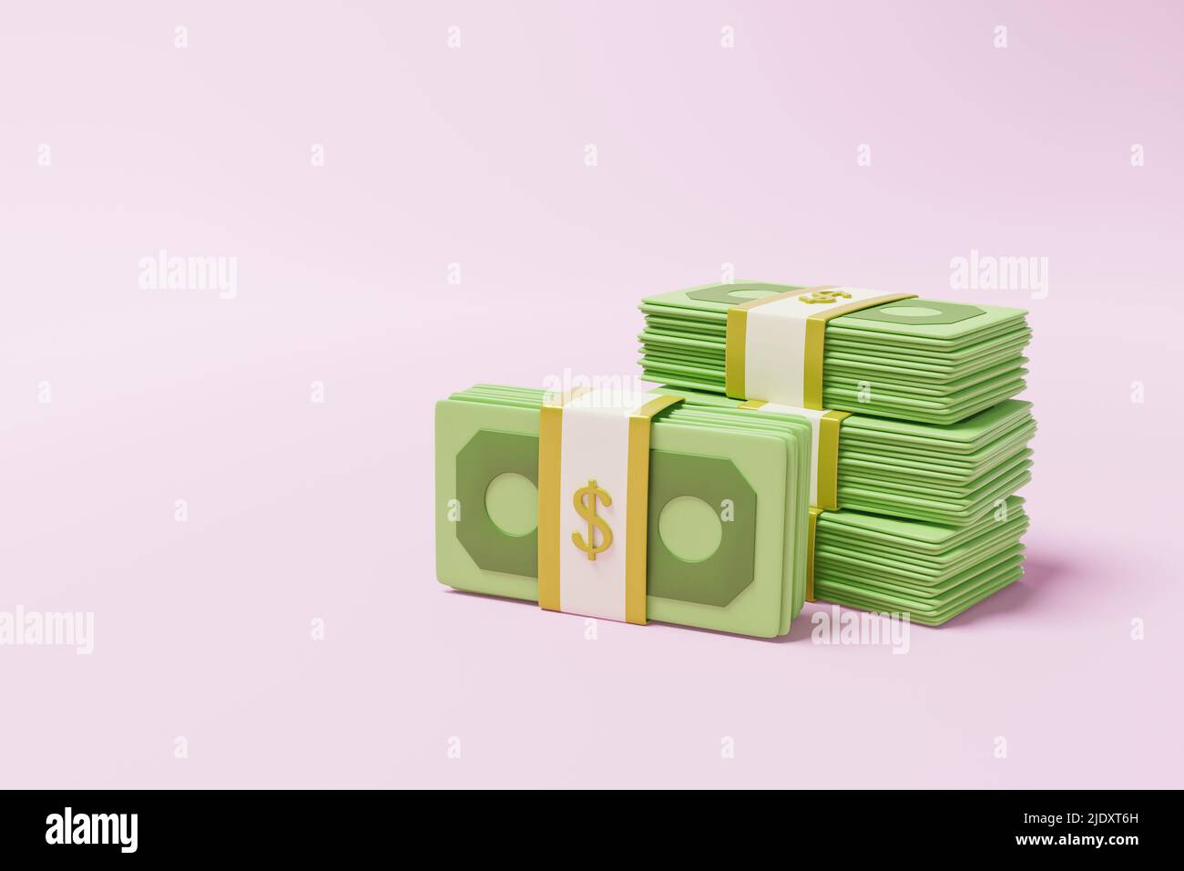 Paquete de dinero, billete sobre fondo rosa, beneficio de inversión empresarial, concepto de ahorro de dinero. ilustración 3d Foto de stock