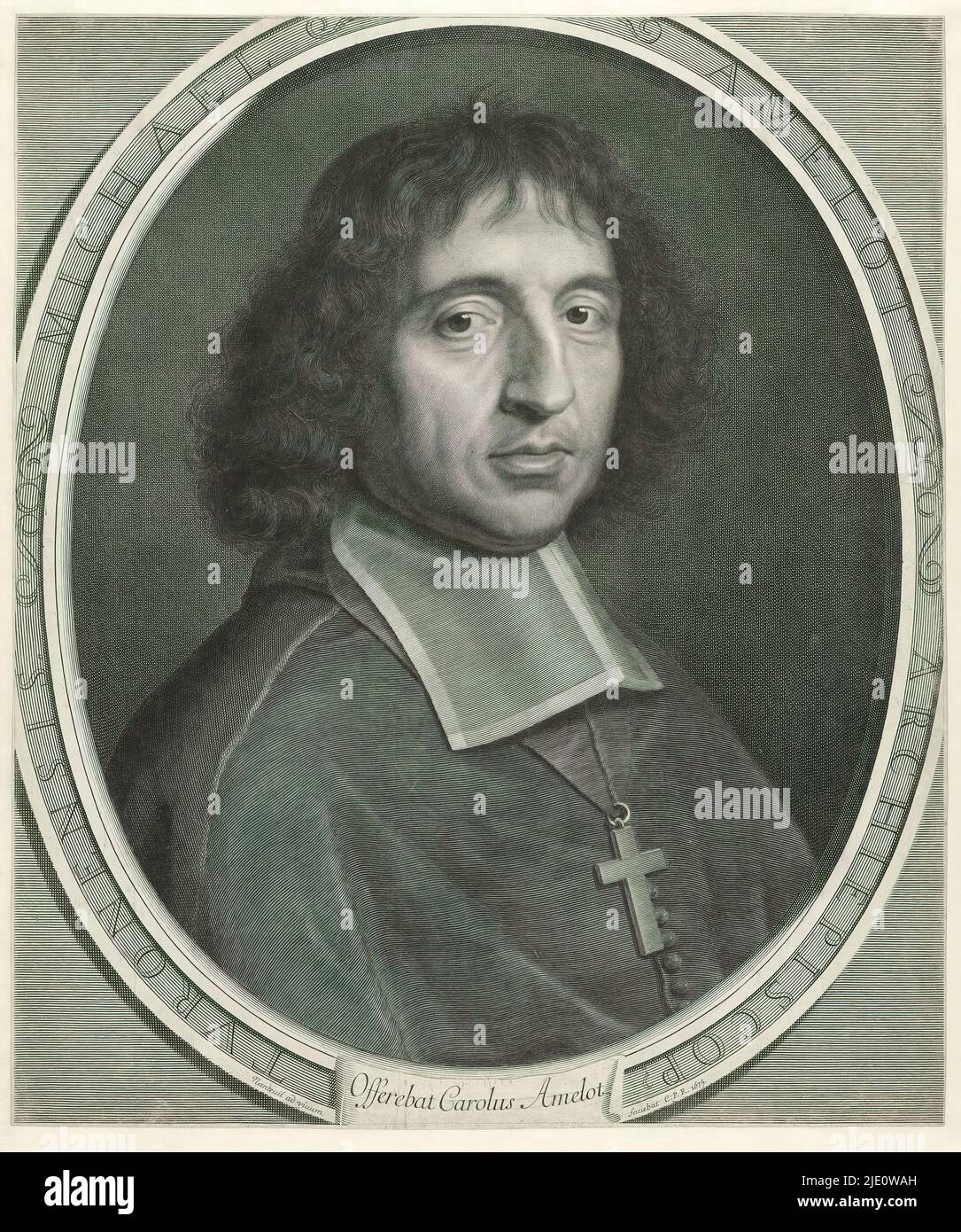 Retrato de Michel Amelot de Gournay, Michael Amelot Archiepiscop Turonensis (título sobre el objeto), imprenta: Robert Nanteuil, (mencionado sobre el objeto), después de diseño propio por: Robert Nanteuil, (mencionado sobre el objeto), Lodewijk XIV (koning van Frankrijk), (mencionado sobre el objeto), Francia, 1675, papel, grabado, altura 511 mm x ancho 429 mm Foto de stock