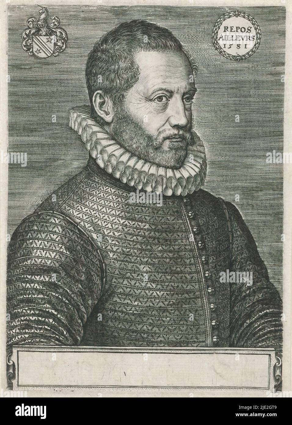 Jan van Gorp (Bechanus), uno de los tres retratos montados en un siglo 18th (?) Hoja de álbum., imprimador: Johannes Wierix, 1580, papel, grabado, altura 248 mm x ancho 169 mm Foto de stock