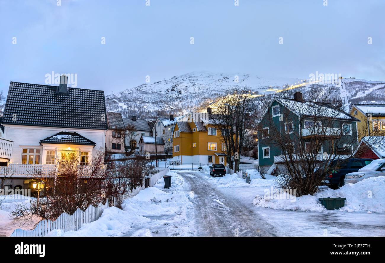 Ciudad de Narvik en Noruega en invierno Foto de stock