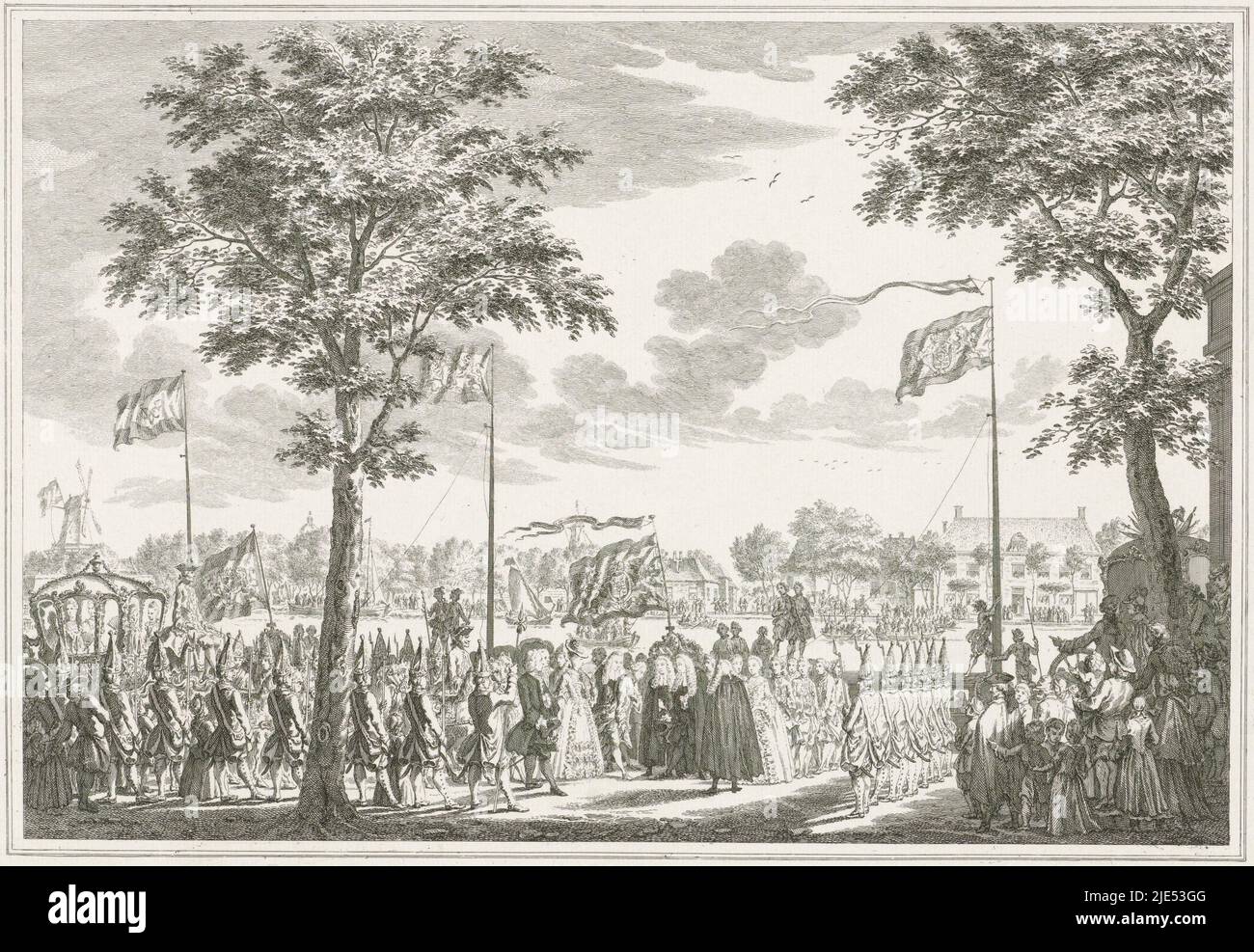 El director Willem V y la princesa Wilhelmina de Prusia dicen Adiós al magistrado de Ámsterdam en la posada de Berebijt aan de Buitenamstel, 4 de junio de 1768. Parte de una serie impresa con un título impreso y 14 placas de la inauguración del príncipe y la princesa en Ámsterdam, 30 de mayo - 4 de junio de 1768, despedida de Willem V y su esposa en el Buitenamstel, 1768 Imagen de las Bienaventuradas Vírgenes y ceremonias que ocurrieron a la llegada y durante el (...) Willem (...) y zyne Gemaalinne (...) en Ámsterdam, el lunes 30th de mayo, y unos días más tarde, en el año 1768 (serie de títulos)., imprimir Foto de stock