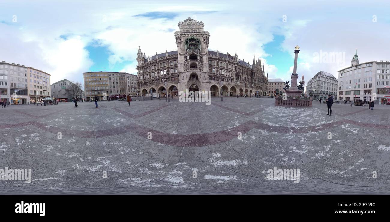 La Marienplatz Múnich, Alemania en 360 grados foto Foto de stock