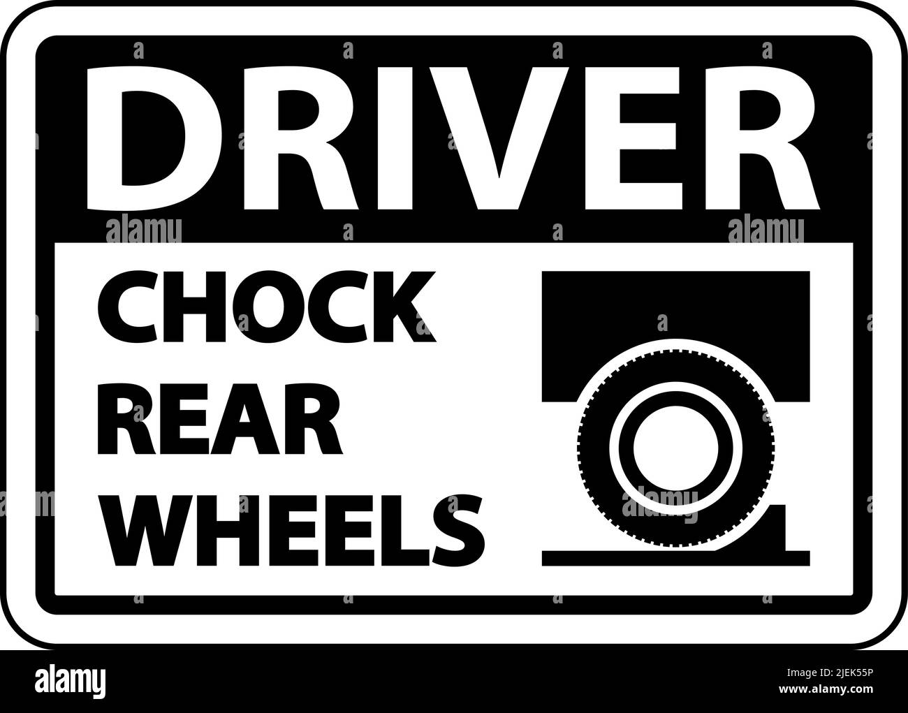 Señal de etiqueta de calzo de conductor de ruedas traseras sobre fondo blanco Ilustración del Vector