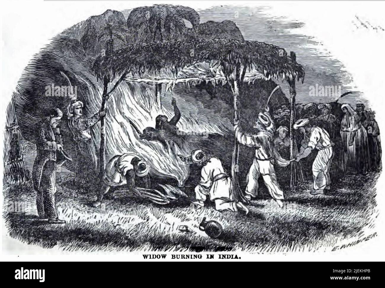 Viuda ardiendo en la India, alrededor de 1852 Foto de stock