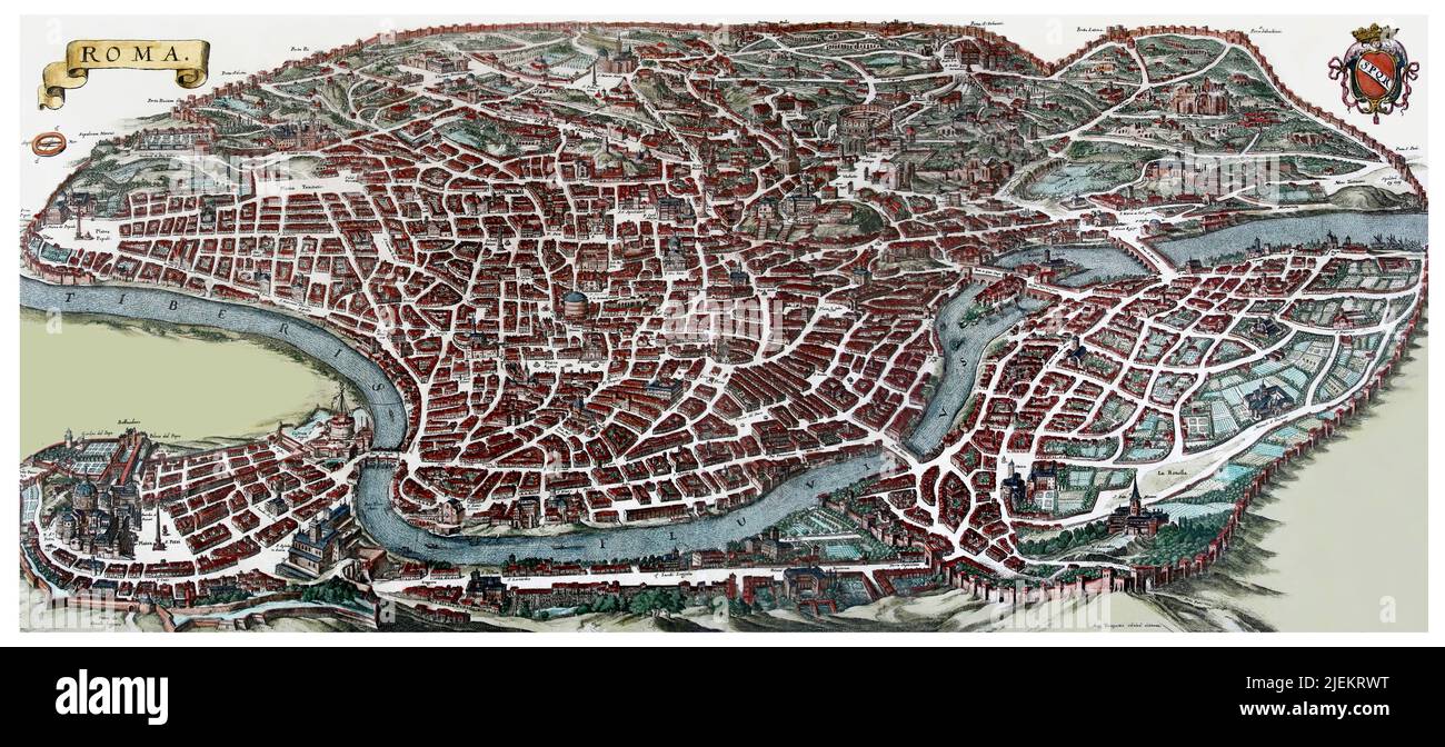 Vista aérea de Roma, siglo 18th Foto de stock