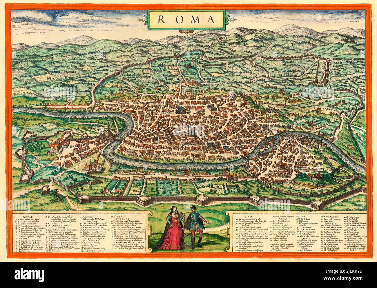 Vista aérea de Roma, siglo 16th Foto de stock