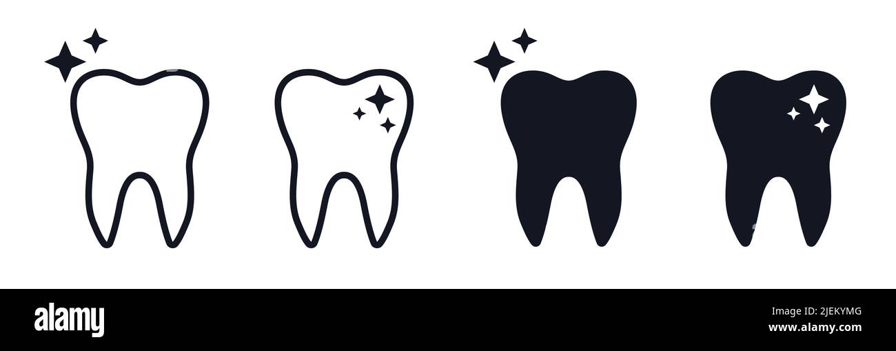 Dientes limpiados símbolos higiene dental y dental limpieza dental ilustración vector conjunto de iconos Ilustración del Vector