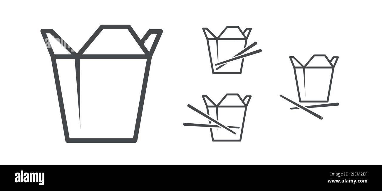 Caja de comida asiática con icono de palillos Ilustración del Vector
