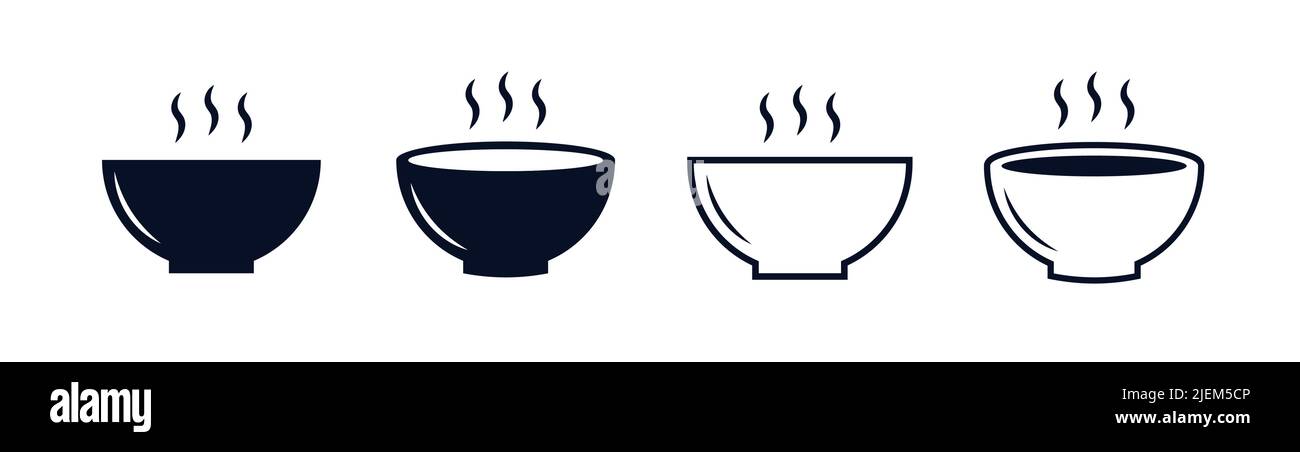 Conjunto de iconos de vector de comida de recipiente para sopa Ilustración del Vector