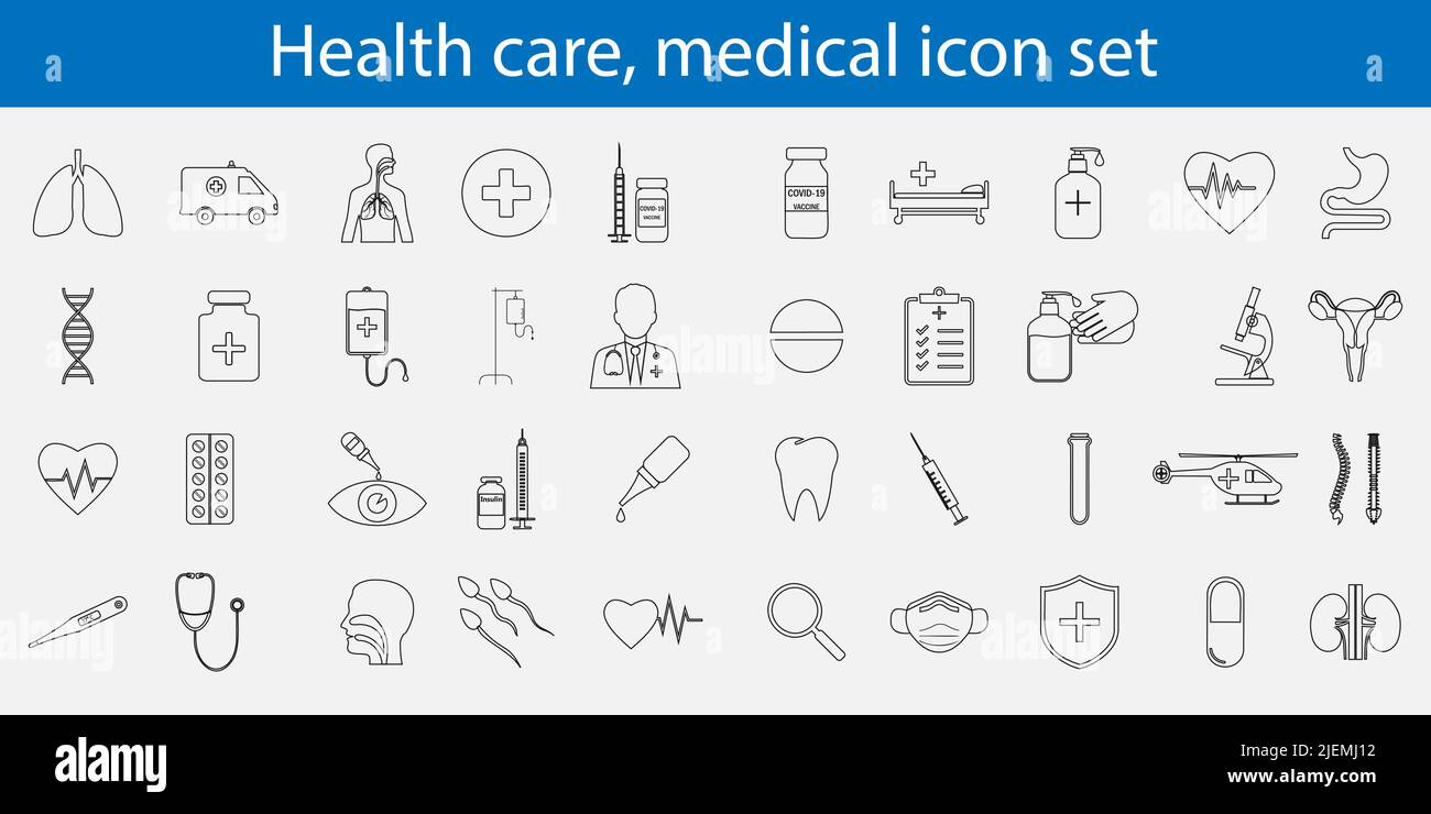 Healthcare, conjunto de iconos médicos. Ilustración vectorial. Ilustración del Vector