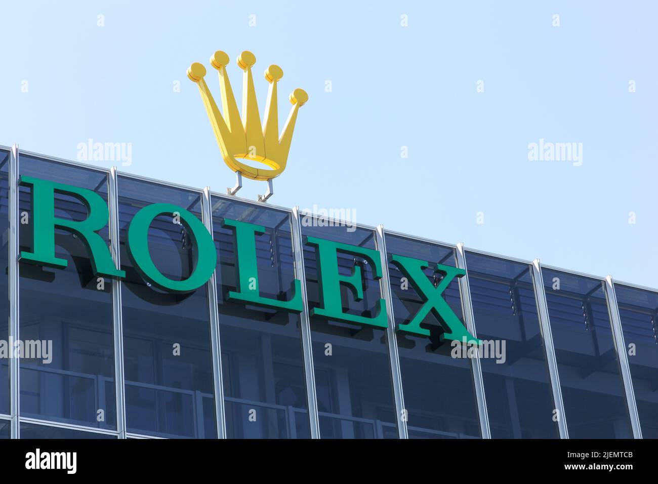 Ginebra, Suiza - 14 de agosto de 2016: Oficinas y oficinas centrales de Rolex en Ginebra. Rolex fabrica, distribuye y mantiene relojes de pulsera Foto de stock