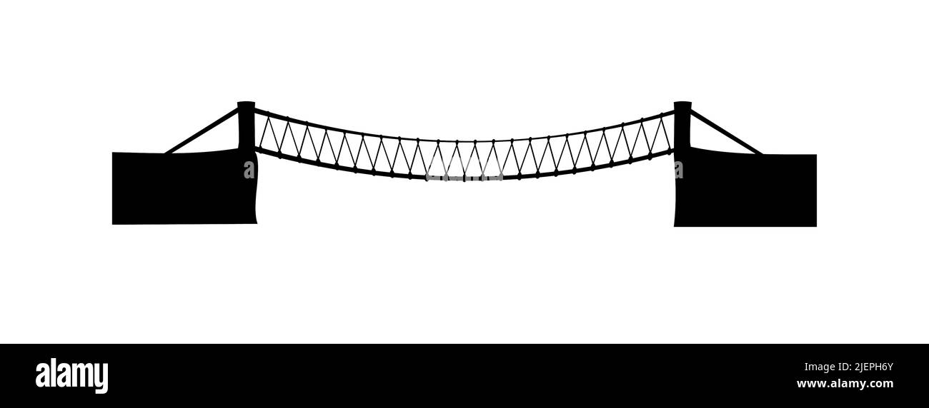 Silueta del puente colgante. Construcción de carreteras de transporte. Aislado sobre fondo blanco. Vector. Ilustración del Vector