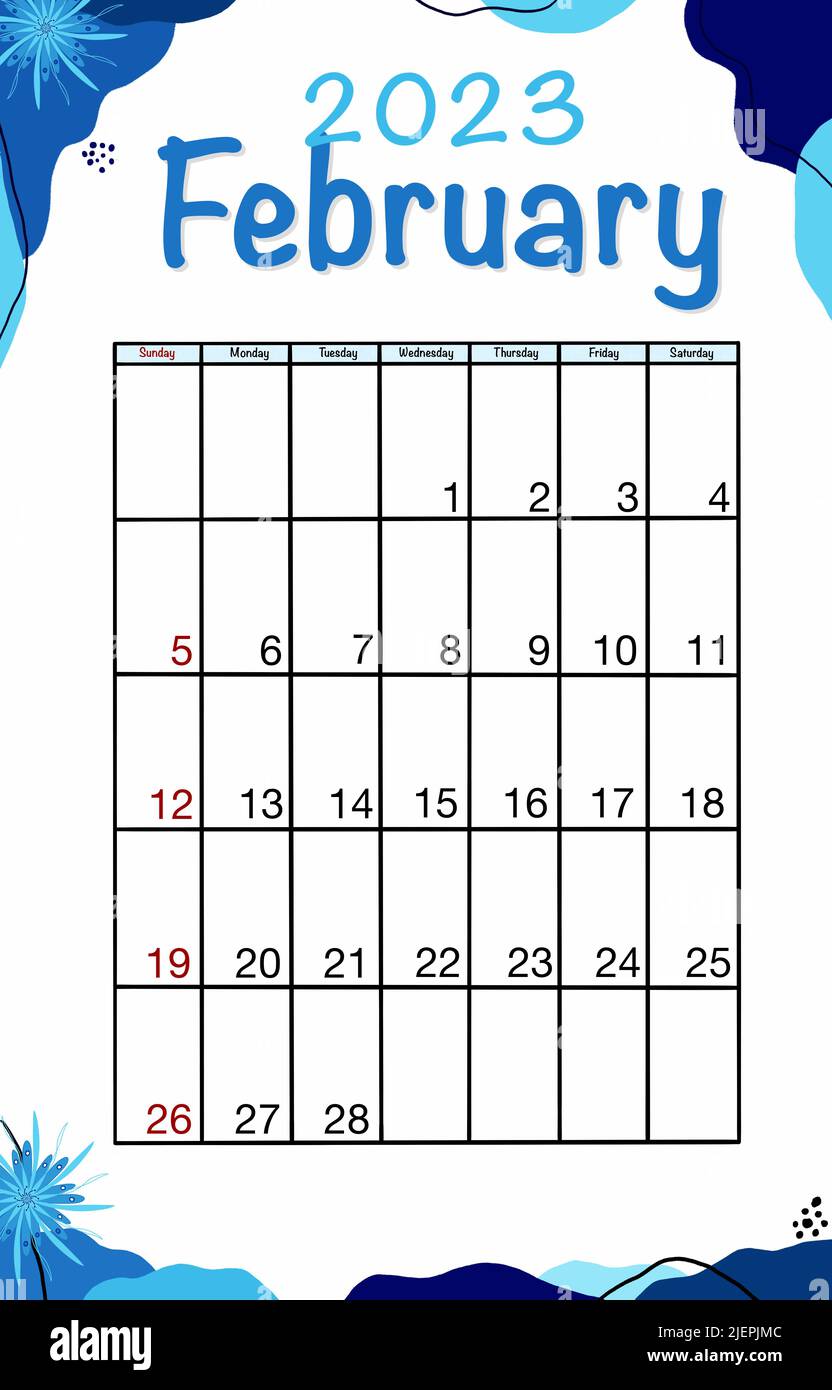 El Febrero. Planificador 2023 año. Plantilla de calendario vertical