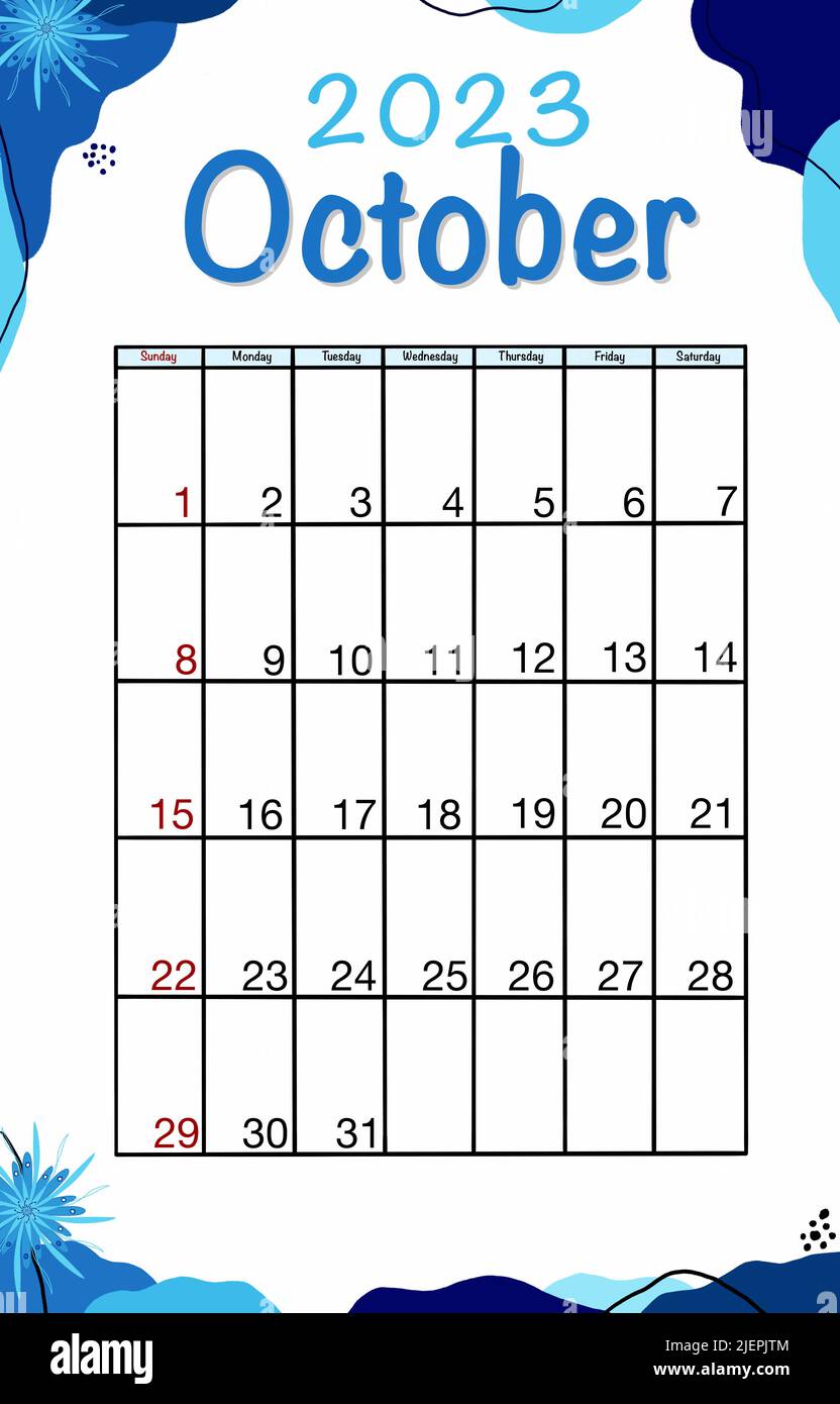 El Octubre. Planificador 2023 año. Plantilla de calendario vertical vectorial en inglés. Diseño