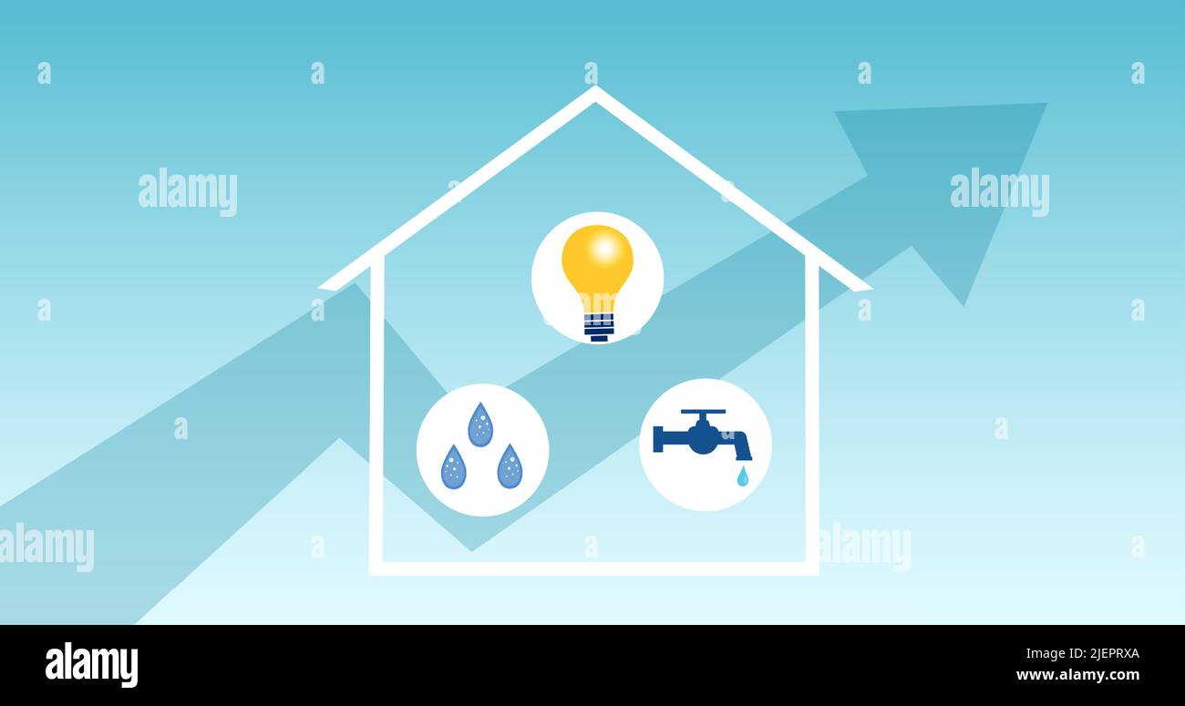 Concepto de aumentar la factura de agua, electricidad y gas en una casa Ilustración del Vector