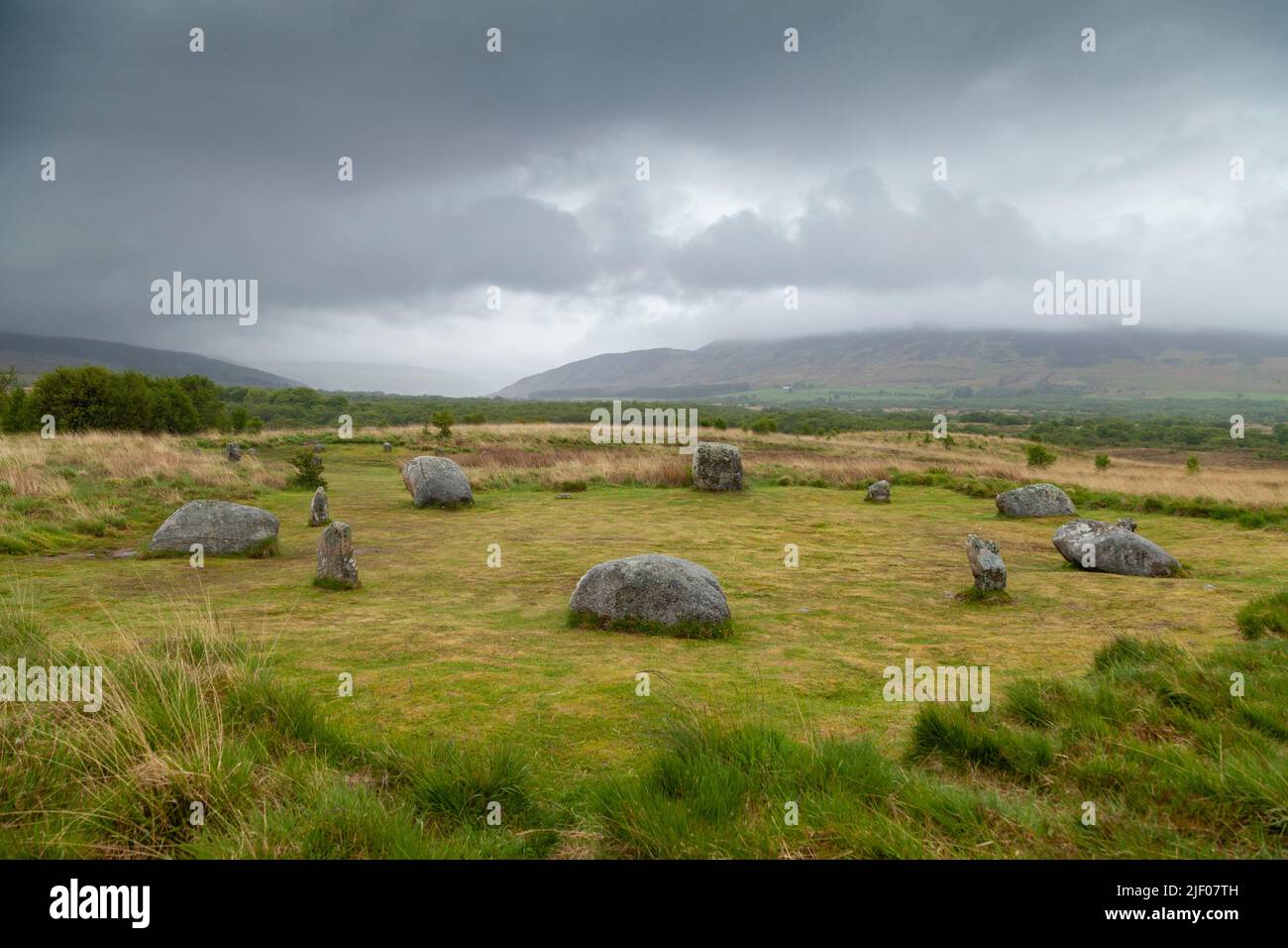 Machrie Stone Circle 1 en la isla de Arran, Escocia Foto de stock