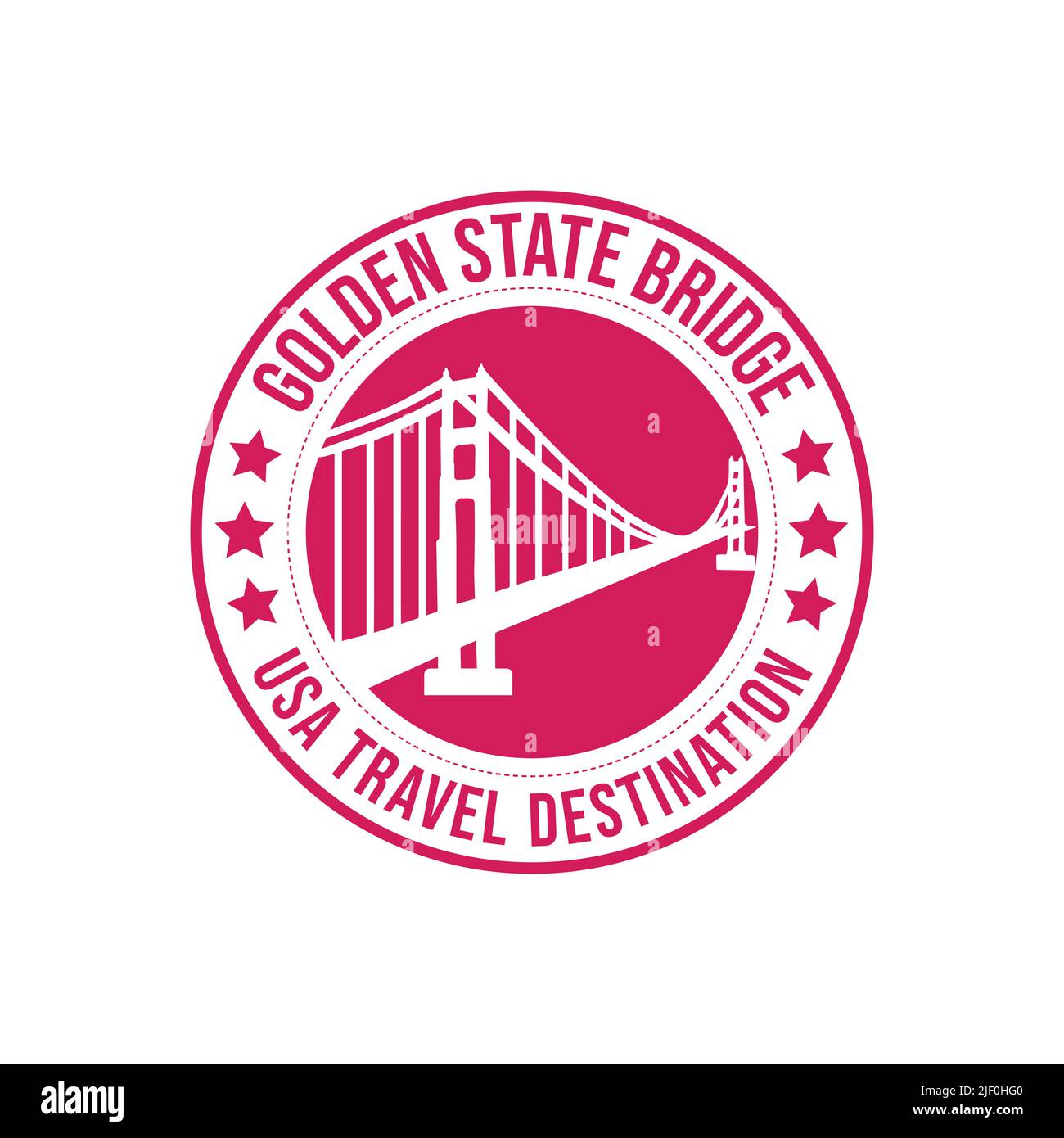 Sello de goma con el texto Golden State Bridge travel destination escrito dentro del sello. América histórico puente arquitectura destino de viaje Ilustración del Vector