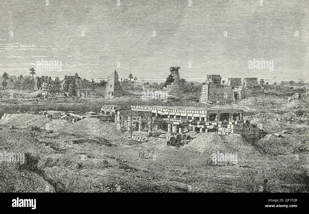 Ruinas del espléndido Templo de Tebas Foto de stock
