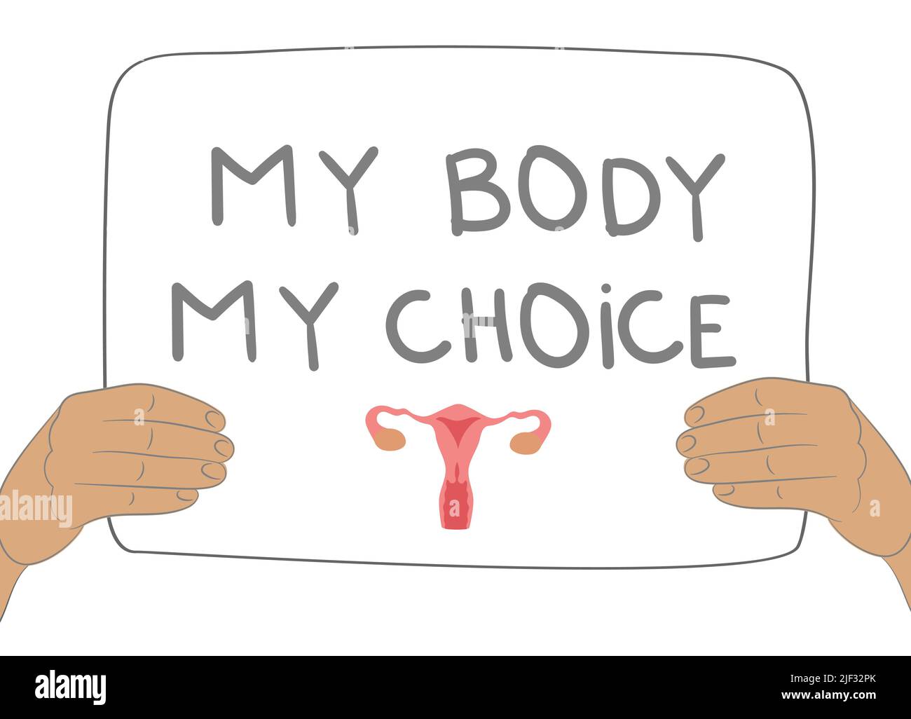 Manos sosteniendo una señal Mi cuerpo - mi elección. El derecho de las mujeres al aborto legal. Protesta contra la prohibición del aborto. Ilustración plana vectorial Ilustración del Vector