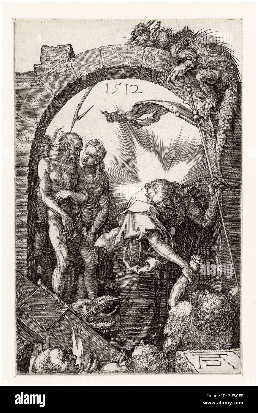El descenso de Cristo en Limbo, grabado de principios del siglo 16th por Albrecht Durer, 1512 Foto de stock