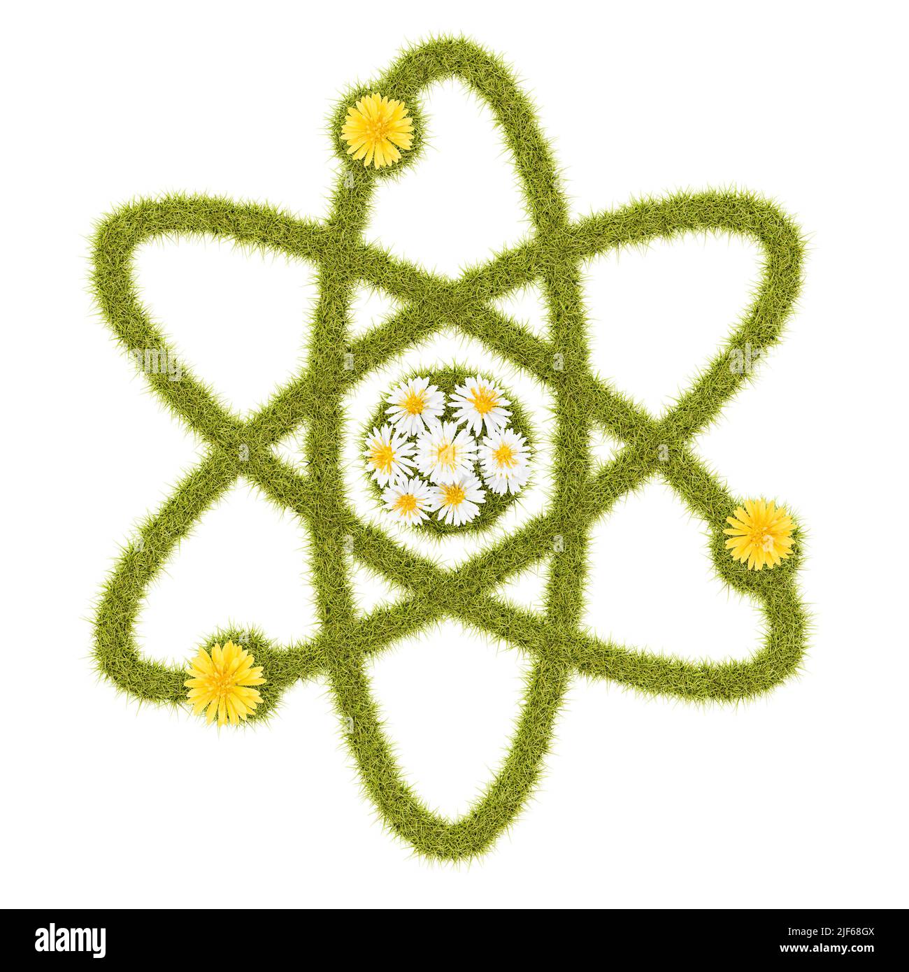 Forma de símbolo de átomo de hierba florida aislada Foto de stock