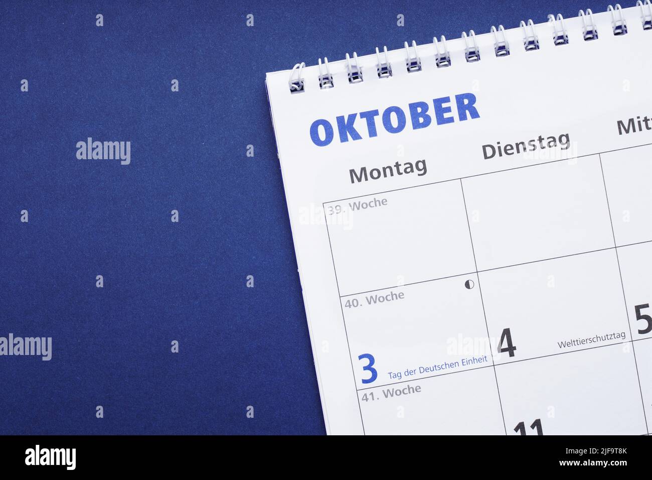 calendario alemán o planificador para el mes de octubre Foto de stock