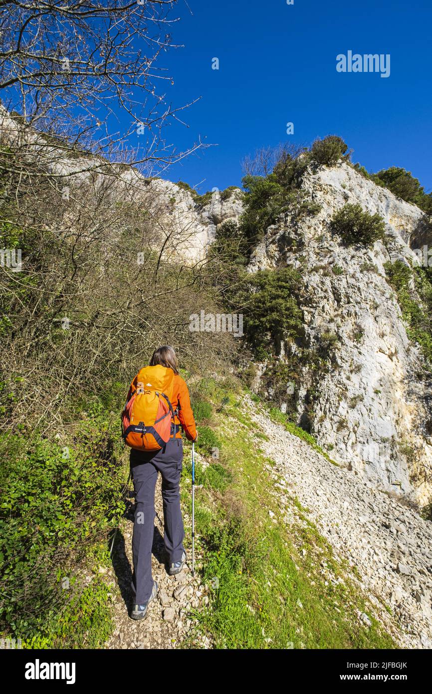 Francia, Vaucluse, Parque Natural Regional de Luberon, caminata a partir de Oppede-le-Vieux, Valle de Combrès Foto de stock