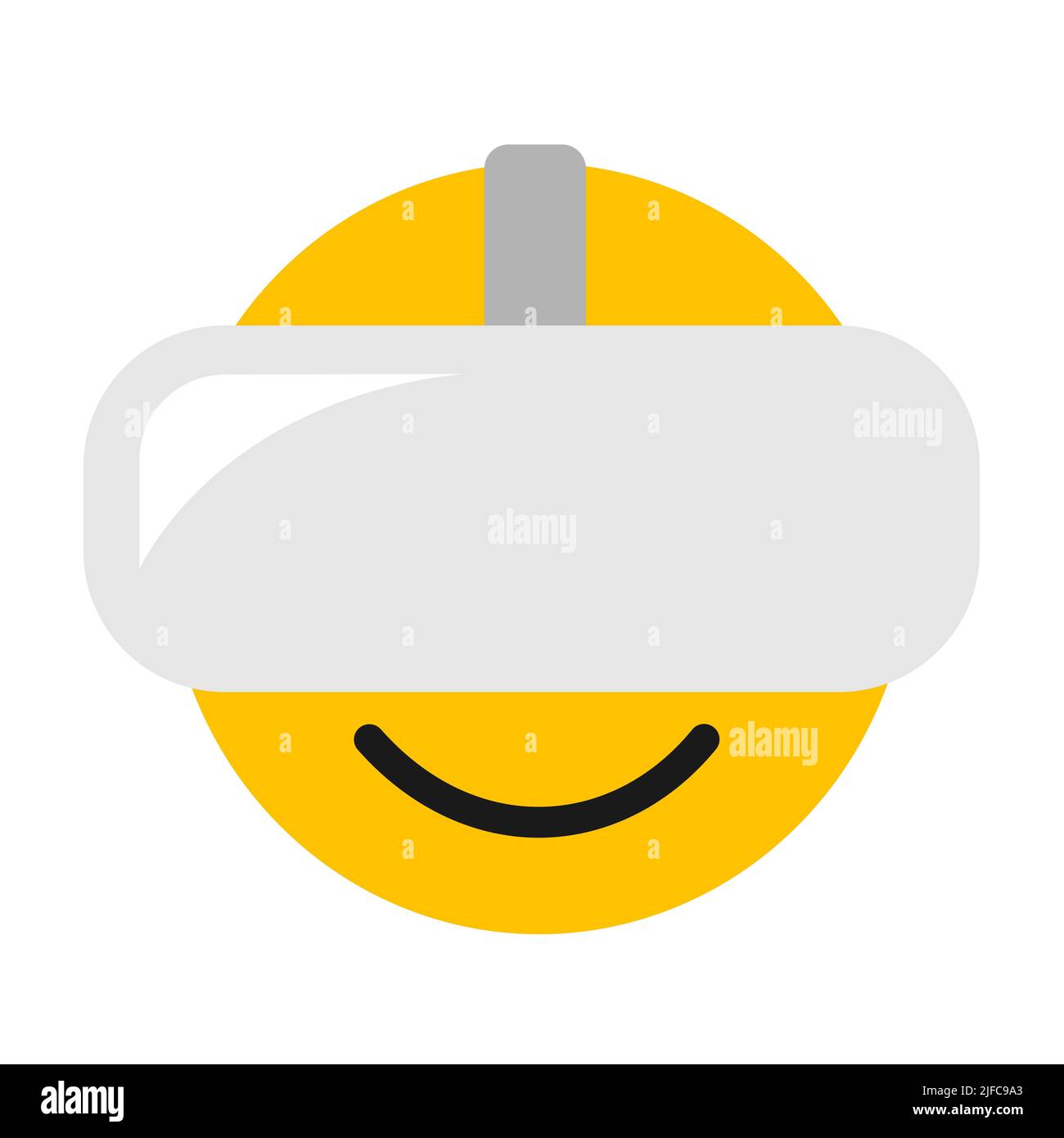 Auriculares de realidad virtual: Emoji y emoticono de persona que utiliza tecnología moderna. Ilustración vectorial aislada en blanco. Foto de stock
