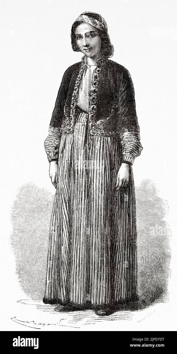 Hermosa joven de Chaldea, Irak. Viaje a Babilonia por Guillaume Lejean 1866 de Le Tour du Monde 1867 Foto de stock