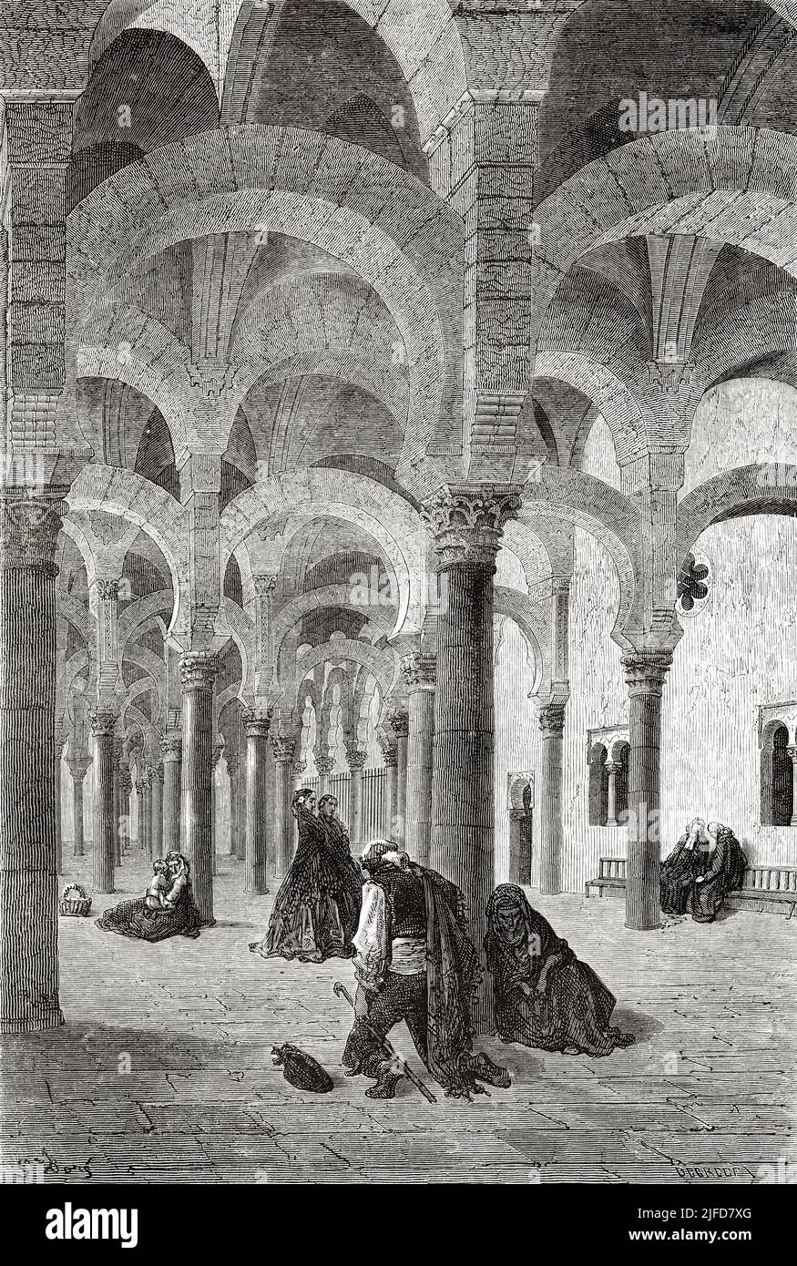 Interior de la Gran Mezquita de Córdoba, Andalucía, España. Europa. Viajes por España de Gustave Dore y Jean Charles Davillier de Le Tour du Monde 1867 Foto de stock