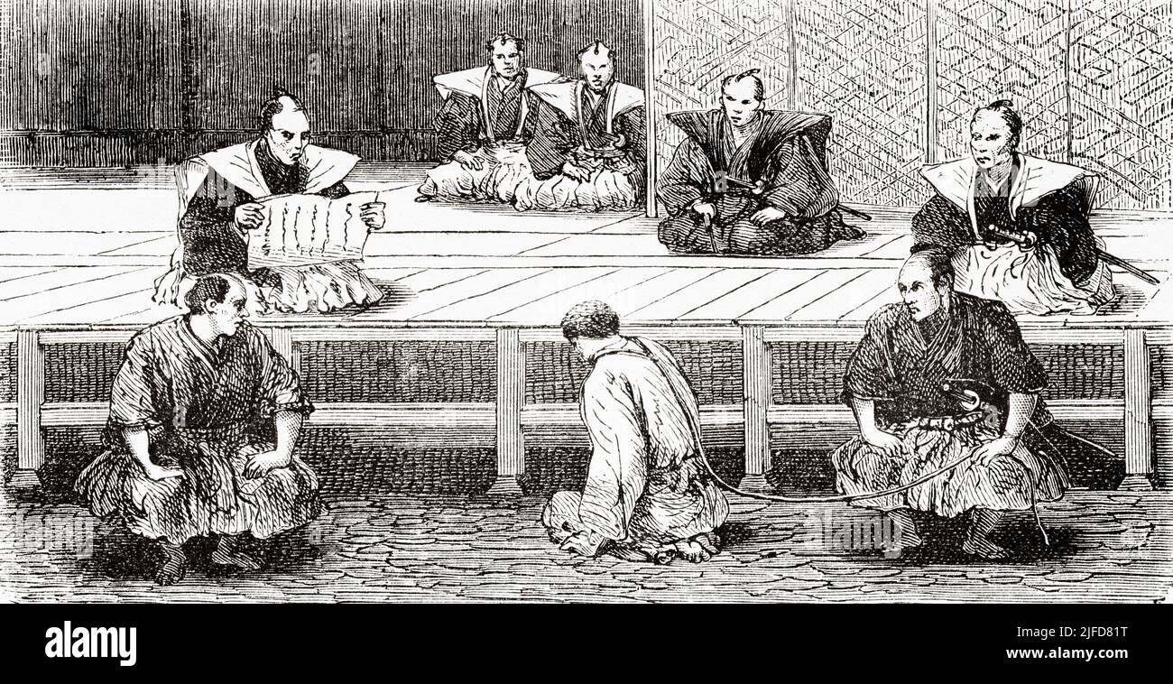 Antiguo tribunal de Tokio. Japón, Asia. Viaje a Japón en Aime Humbert 1863-1864 desde Le Tour du Monde 1867 Foto de stock