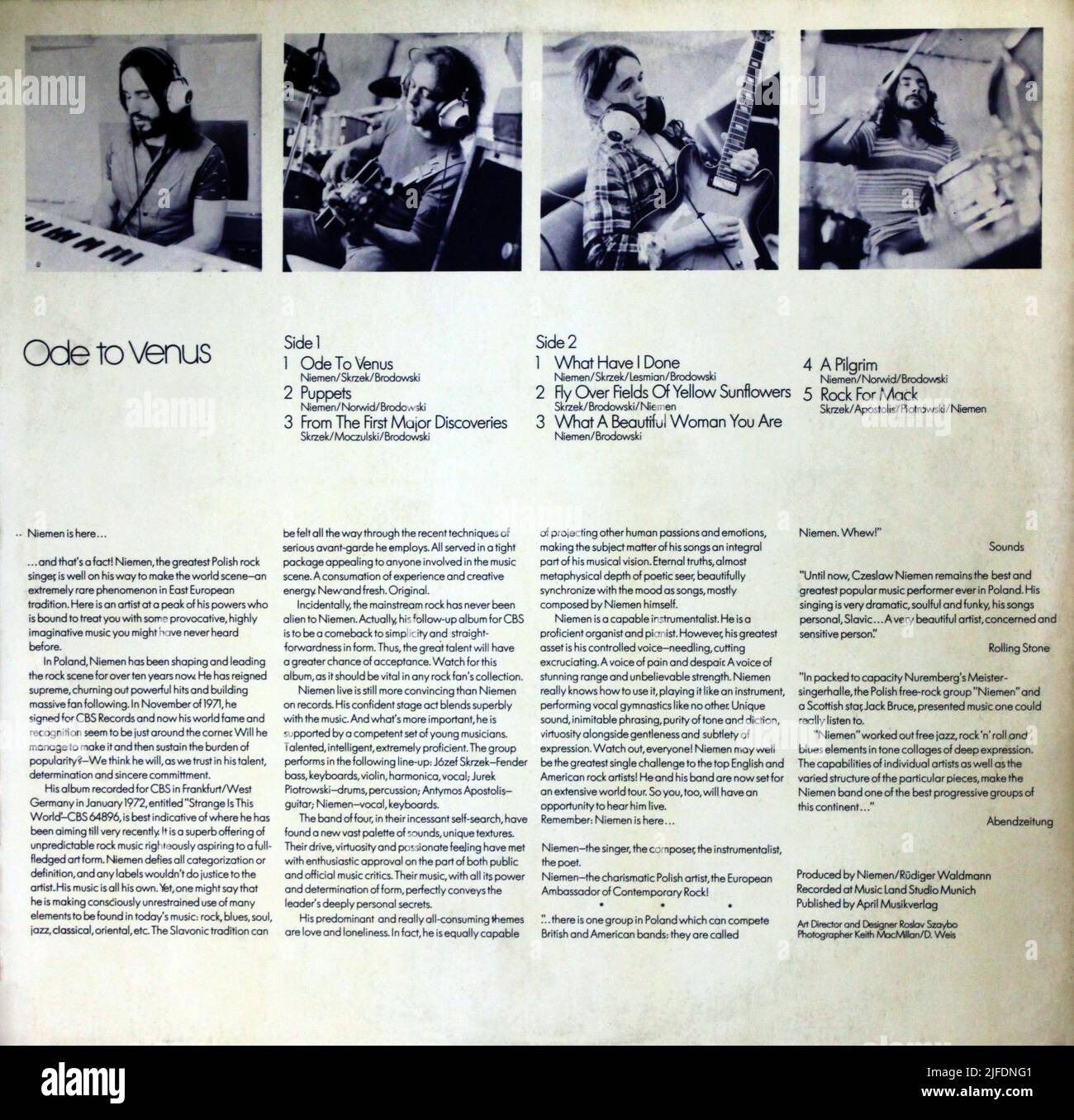 Niemen: 1973. Contraportada de LP 'Ode a Venus' Foto de stock