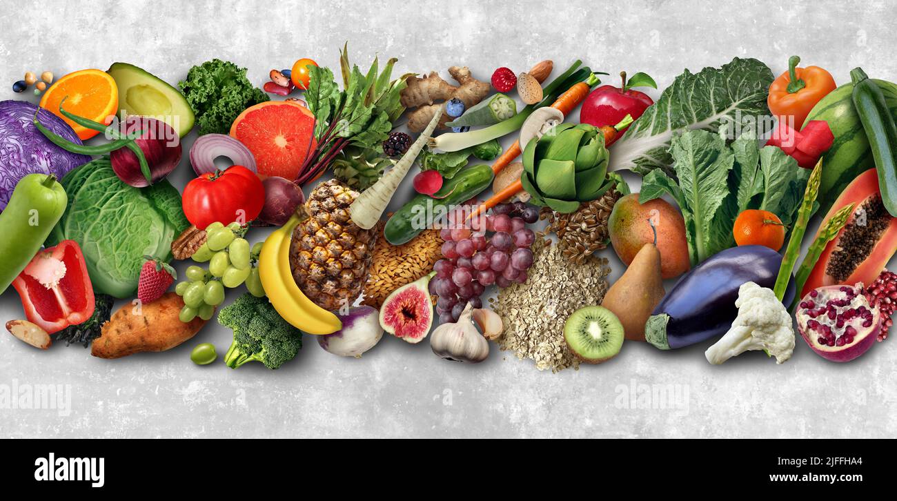 Alimento Limpio Saludable Fondo de verduras y frutas de superalimento con legumbres y frijoles crudos Foto de stock