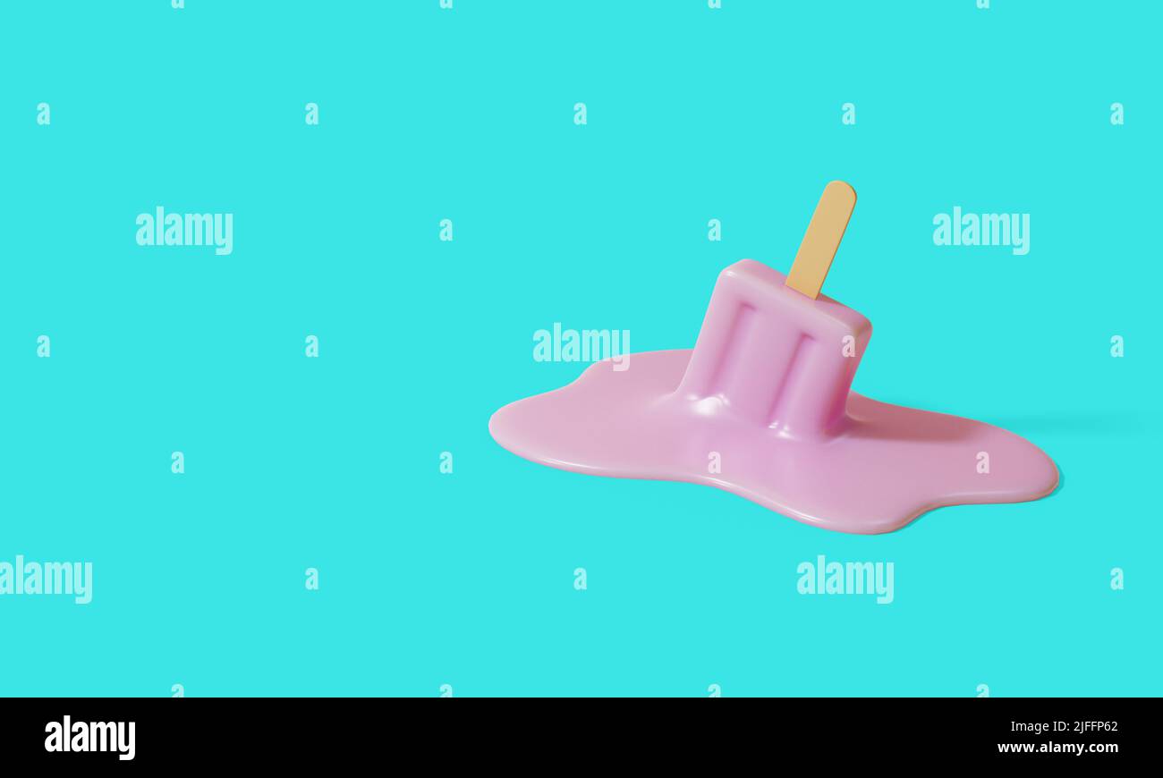 Helado de barra rosa que se derrite sobre fondo azul pastel. Idea creativa Concepto de verano mínimo. ilustración 3d Foto de stock