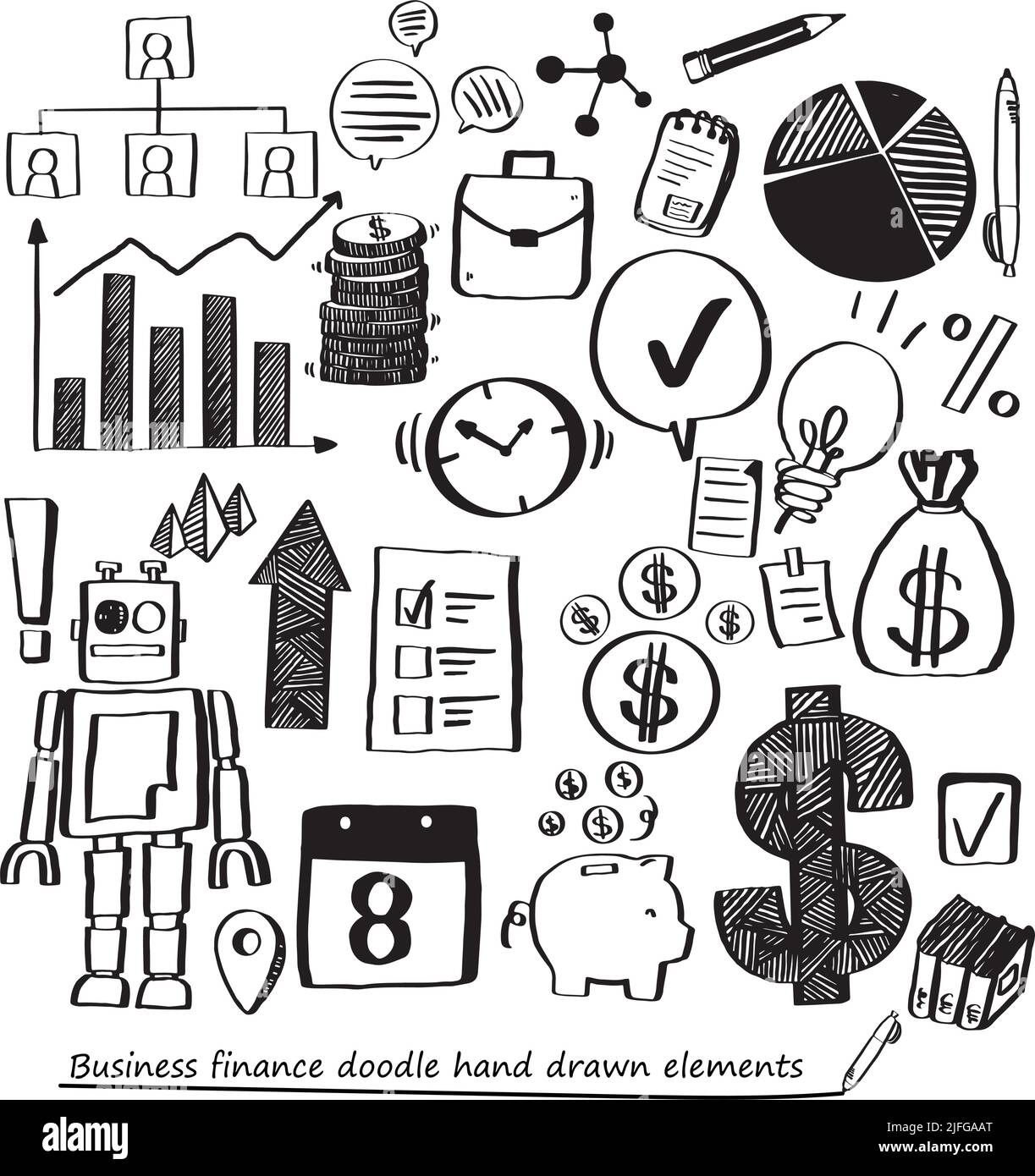 Business Finance Dibujar a mano bocetos con pizarra rotulador rotulador elementos infográficos sobre fondo blanco Ilustración del Vector