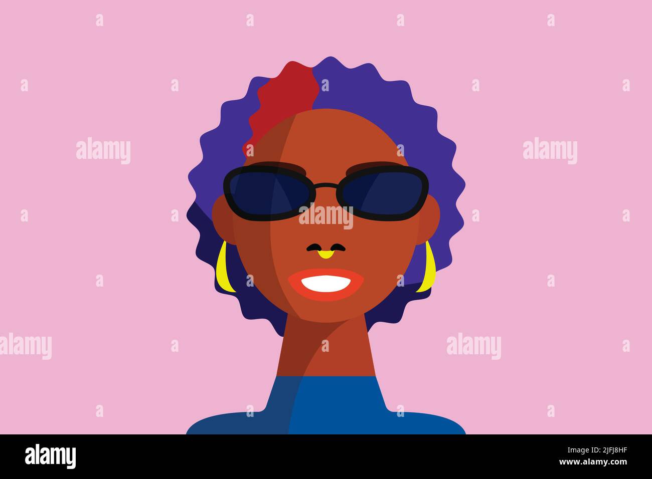 Mujer negra con gafas de sol e icono de pelo de colores Ilustración del Vector