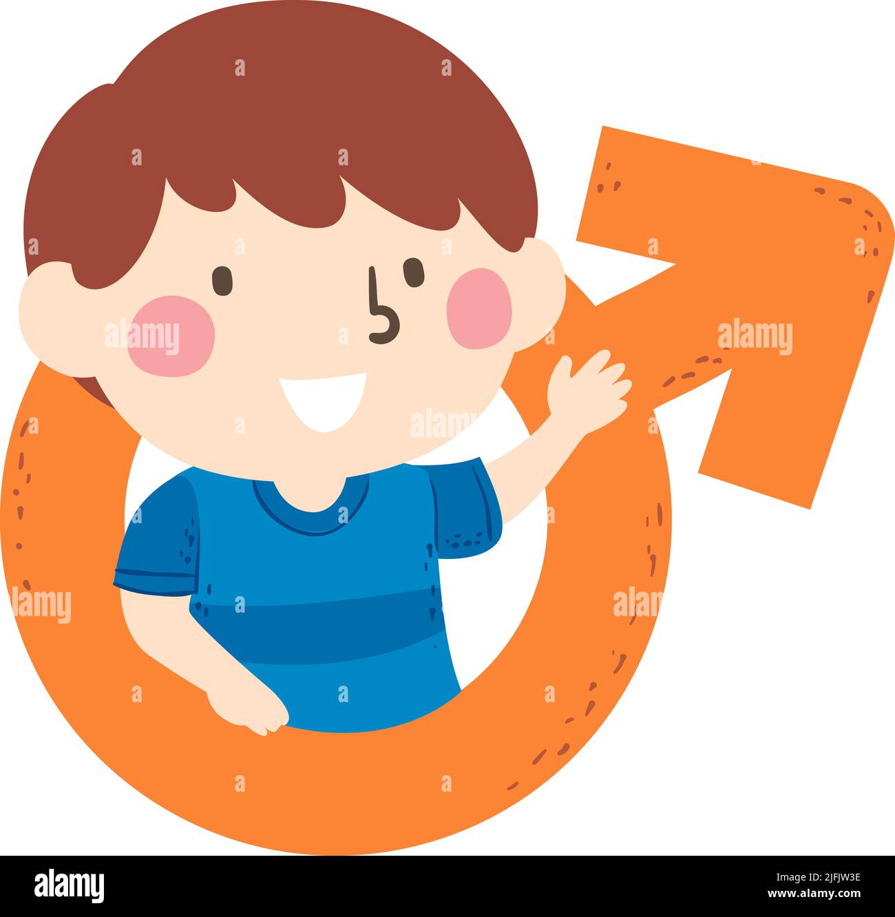 Ilustración de un niño presentando un icono de símbolo masculino Foto de stock