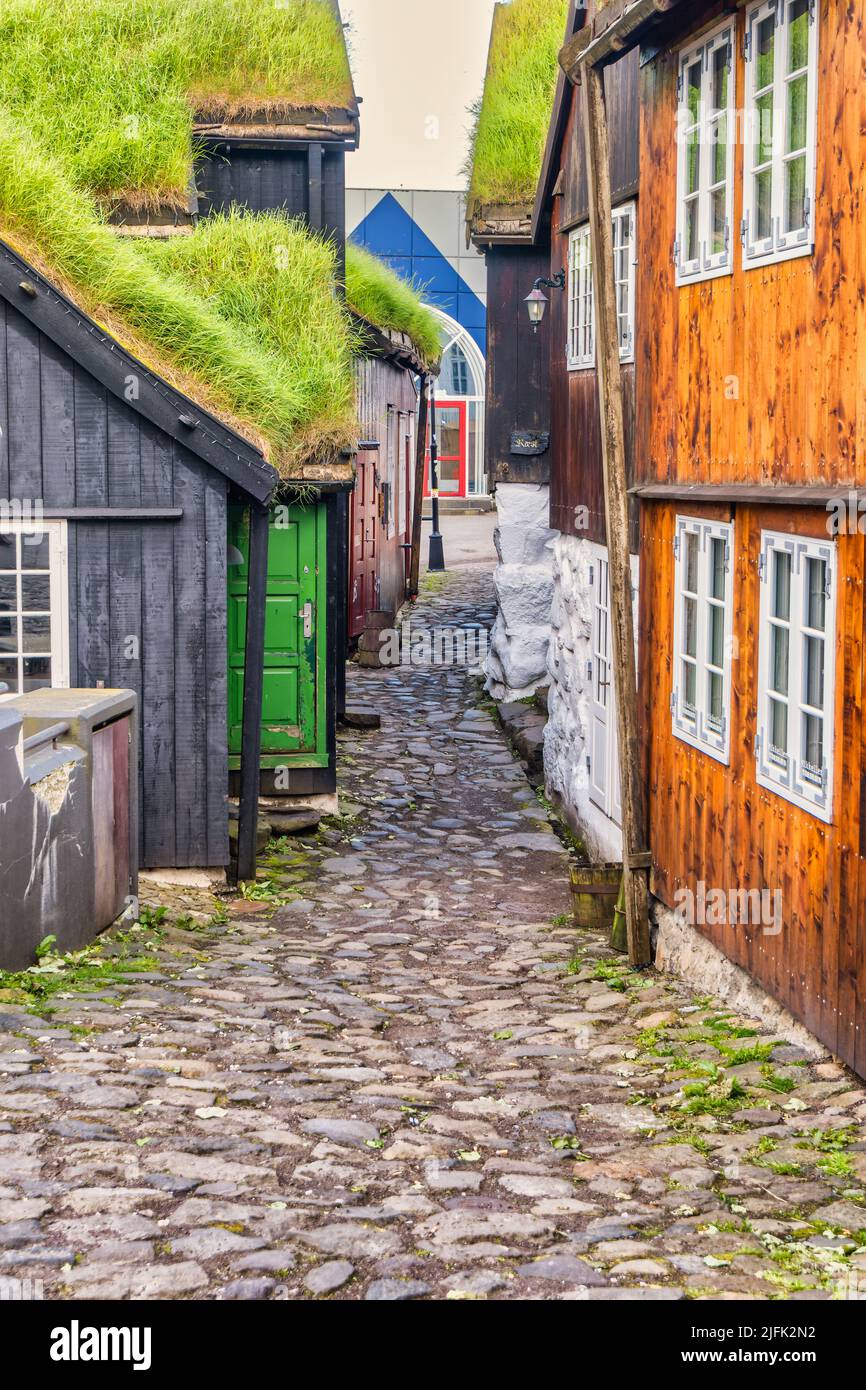Torshavn calles en la parte antigua de la ciudad, Islas Feroe Foto de stock