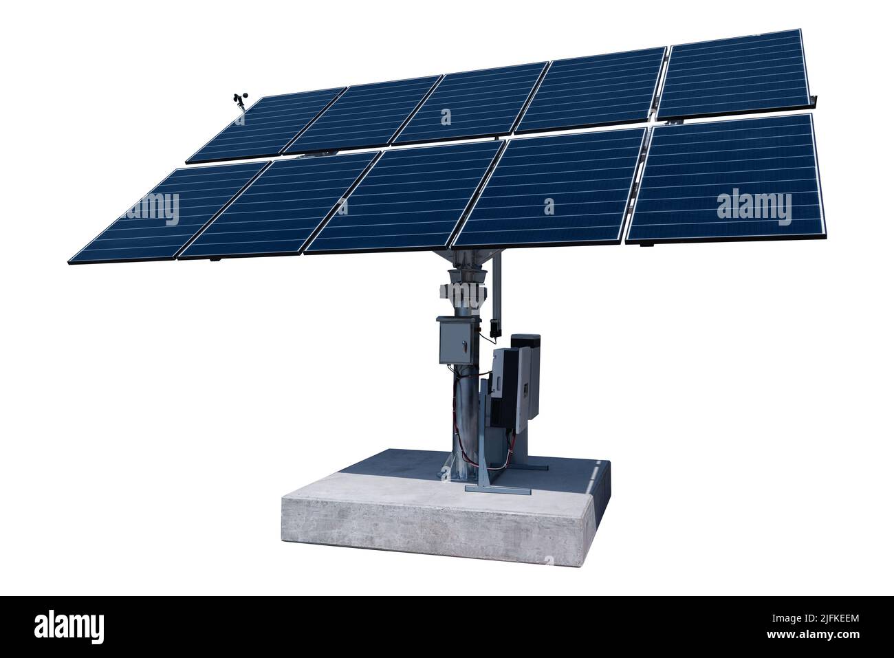 Panel solar con sistema de orientación solar aislado sobre fondo blanco Foto de stock