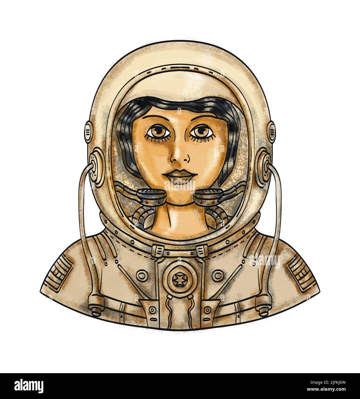 Casco de astronauta en el espacio con estilo de dibujo o dibujo a mano