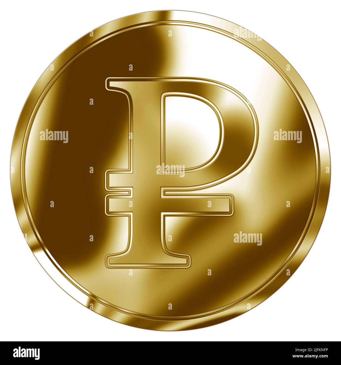 Ficha de oro con símbolo de moneda de rublo ruso, ilustración Foto de stock