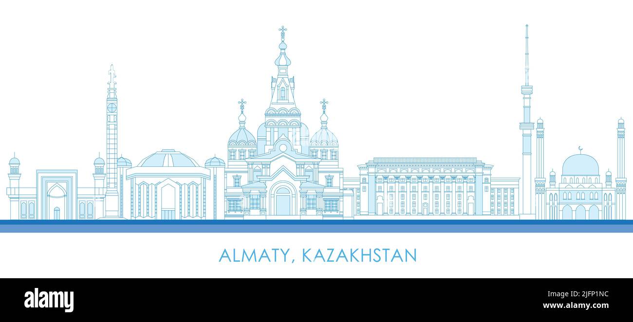 Contorno Panorama de la ciudad de Almaty, Kazajstán - ilustración de vectores Ilustración del Vector