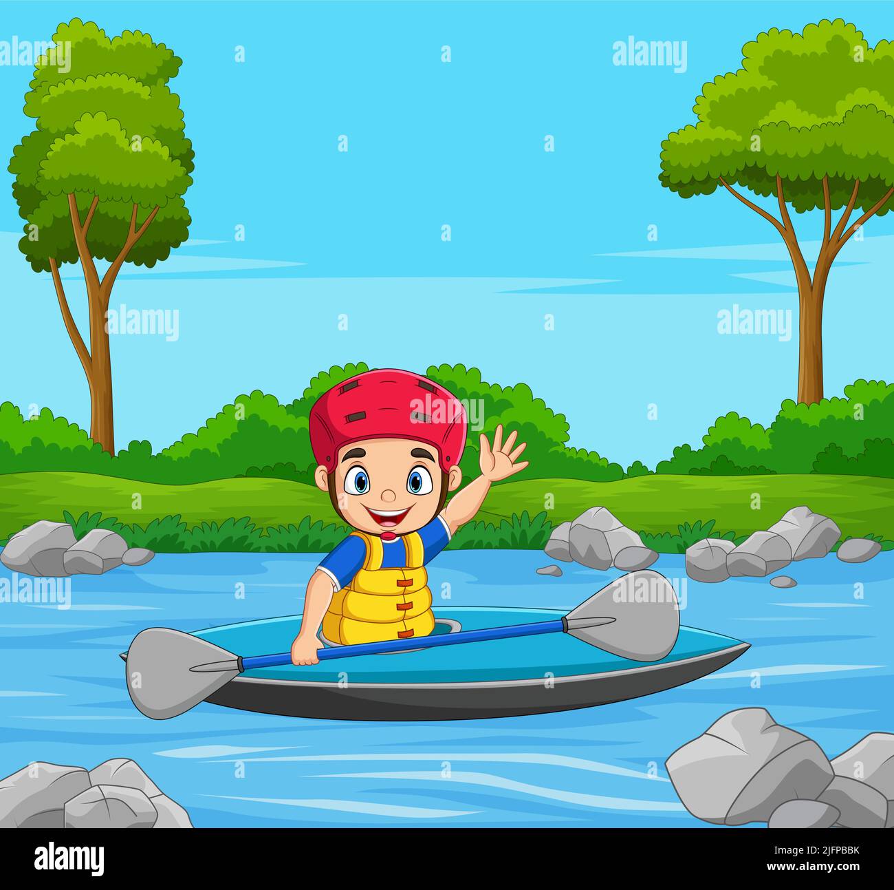 Niño de dibujos animados en un barco Ilustración del Vector